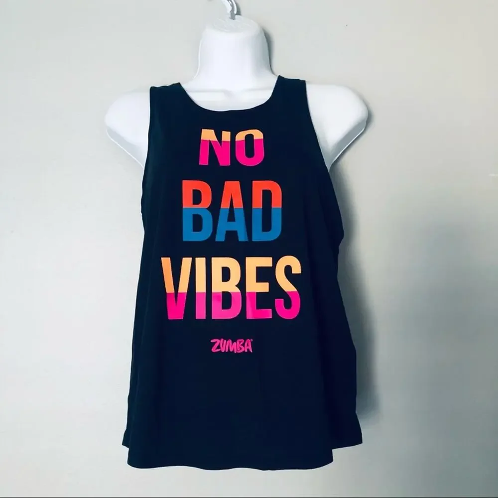 NEW Zumba Size XS Dance No Bad Vibes Workout Tank Black